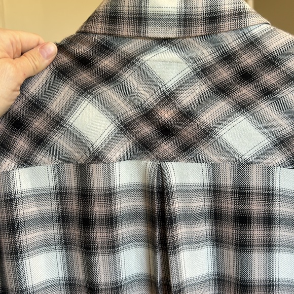 Rails Hunter Ivory Coal Blush Button Front Plaid Blouse Shirt Small Long Sleeve - Picture 8 of 13
